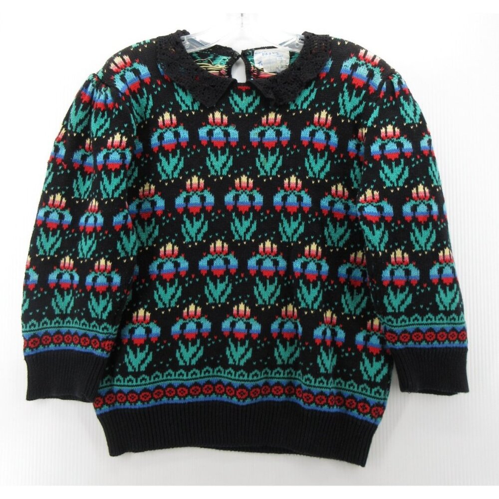 VINTAGE Deans of Scotland Sweater Medium Collared 80s Cottagecore *